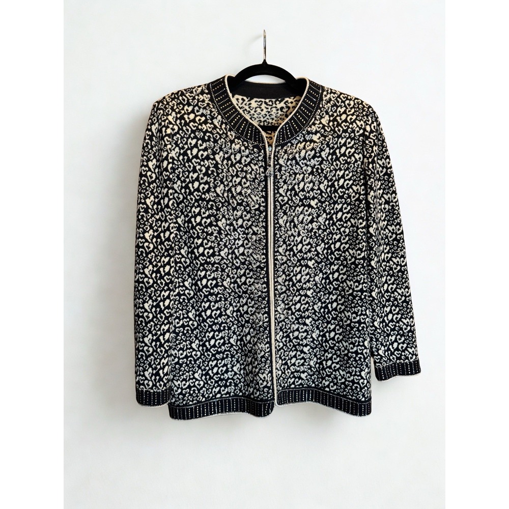 Vintage 90s‎ Animal print Embellished Bomber Sweater Korean Size XXL